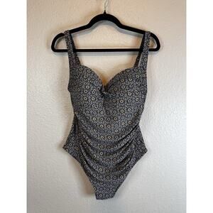 Bond-eye swimwear One Piece Swimsuit Size 12 Boho Floral Blue Gold Multi-Cup